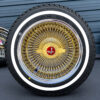 14x7-reverse-gold-center-cali-spoke-diamond-cut-wire-wheel-and-whitewall-tire-red-eagle-chip 14x7 cali spoke diamond cut wire wheels with red eagle chip