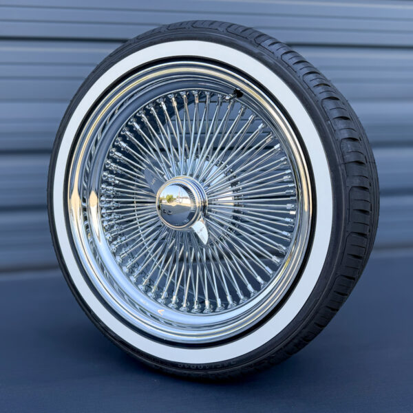17x8 Chrome 100-Spoke Wire Wheels & Whitewall Tires Set
