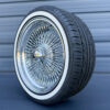 17x8-inch-wire-wheels-standard-chrome-100-spokes-with-custom-true-whitewall-tires-side 17x8" Wire Wheels Standard Chrome and whitewall tires - side view