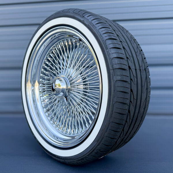 17x8" Wire Wheels Standard Chrome and whitewall tires - side view