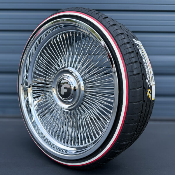 22-Inch Forged Wire Wheels with Floating Caps & 245/30R22 Custom True Whitewall Red Stripe Tires – Complete Set of 4