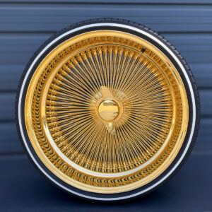 24x10-inch-wire-wheels-24k-gold-255-30-24-custom-true-whitewall-tires 24x10" real gold wire wheels 204 spoke + 255/30R24 custom true whitewall tires