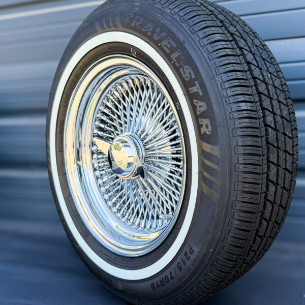 15x7 standard wire wheels 100 spoke and 215/70R15 whitewall tires mounted