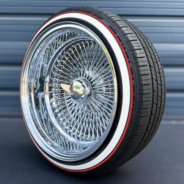 Deep dish negative offset chrome wire wheel side view showing outer lip barrel depth