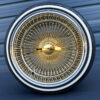17x9-reverse-gold-center-100-spoke-wire-wheels-with-205-45-17-custom-true-whitewall-tires-front-view 17x9 reverse gold center 100 spoke wire wheel with 2-bar smooth gold knock-off