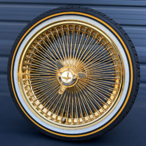 20x8 FWD wire wheels real 24k gold - front view