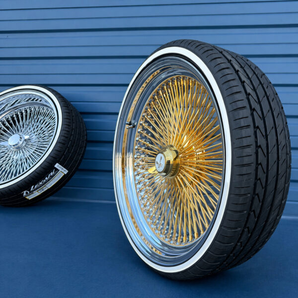side view 22s gold center with whitewall tire