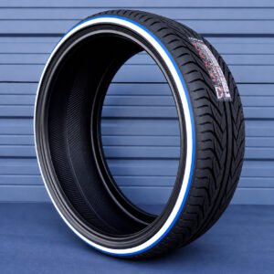 265-35-r22-cusotm-whitewall-blue-stripe-tires-vogue 22 inch tire with custom true whitewall and blue stripe