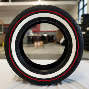 265-60-18-whitewall-red-stripe-tires-side copy 18 inch tire with custom whitewall and red stripe installed