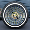 14x7-chrome-and-gold-spoke-and-chrome-lip-wire-wheel-whitewall-tire-set 14x7 reverse wire wheels with alternative gold and chrome spoke