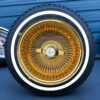 14x7-reverse-all-gold-100-spoke-wire-wheel-and-whitewall-tire-set 14x7 all gold wire wheels reverse 100 spoke and whitewall tire