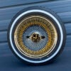 15x7-reverse-chrome-and-gold-diamond-cut-wire-wheels-100-spoke-cross-lace-with-whitewall-tires 15x7 reverse chrome spoke and gold lip wire wheels