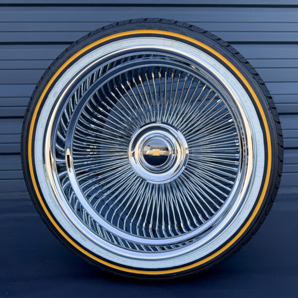 20x10-forged-chrome-wire-wheels-reverse-245-40-20-original-vogue-brand-tires-package-Chevrolet-floating-cap-front-view 20x10 forged chrome reverse wire wheels and vogue tires set