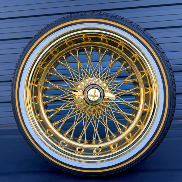 20x8-wire-wheels-standard-all-gold-lip-96-spoke-cross-laced-with-vogue-tires-complete-package-white-eagle 20x8 All Gold 96-Spoke Wire Wheels & Vogue Tires Set
