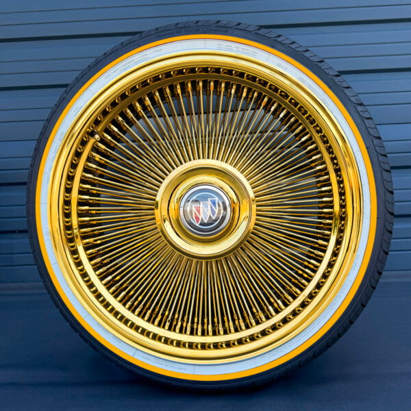 22x9 Forged All-Gold Direct Bolt Wire Wheels & Vogue Tires Set