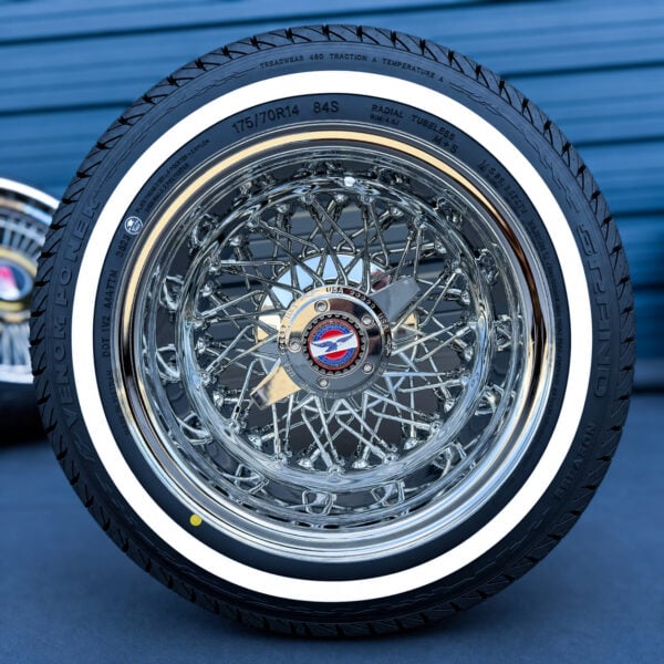 zenith-14x7-reverse-chrome-60-spoke-cross-lace-wire-wheel-and-whitewall-tire-set-front-view 14x7 60 triple cross lace reverse wire wheels