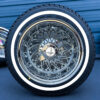 zenith-14x7-reverse-chrome-60-spoke-cross-lace-wire-wheel-and-whitewall-tire-set-white-eagle 14x7 reverse 60 spoke triple cross lace wire wheel with 2-bar knock-off
