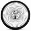 buick-chrome-spoke-steering-wheel-black-grip-front-view Buick 64-spoke chrome wire steering wheel with engraved Buick logo and black grip, front view