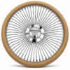 buick-chrome-spoke-steering-wheel-khaki-grip-front-view Buick 64-spoke chrome wire steering wheel with engraved Buick logo and khaki color grip