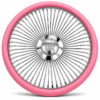 buick-chrome-spoke-steering-wheel-pink-grip-front-view Buick 64-spoke chrome wire steering wheel with engraved Buick logo and pink grip