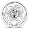buick-chrome-spoke-steering-wheel-white-grip-front-view Buick 64-Spoke Chrome Wire Steering Wheel – Floating Center Cap