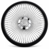 cadillac-chrome-spoke-steering-wheel-black-grip-front-view Cadillac 64-spoke chrome wire steering wheel with engraved Cadillac crest and black grip