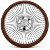 cadillac-chrome-spoke-steering-wheel-brown-grip-front-view Cadillac 64-spoke chrome wire steering wheel with engraved Cadillac crest and brown grip, front view