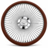 chevy-chrome-spoke-steering-wheel-brown-grip-front-view Chevrolet 64-spoke chrome wire steering wheel with engraved Chevy bowtie logo and brown grip