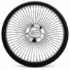 chevy-impala-chrome-spoke-steering-wheel-black-grip-front-view Impala 64-spoke chrome wire steering wheel with engraved Impala emblem and black grip