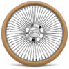 chevy-impala-chrome-spoke-steering-wheel-khaki-grip-front-view Impala 64-spoke chrome wire steering wheel with engraved Impala emblem and khaki grip