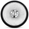 lincoln-chrome-spoke-steering-wheel-black-grip-front-view Lincoln 64-spoke chrome wire steering wheel with engraved Lincoln emblem and black grip, front view