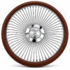 oldsmobile-chrome-spoke-steering-wheel-brown-grip-front-view Oldsmobile 64-spoke chrome wire steering wheel with engraved Oldsmobile logo and brown grip